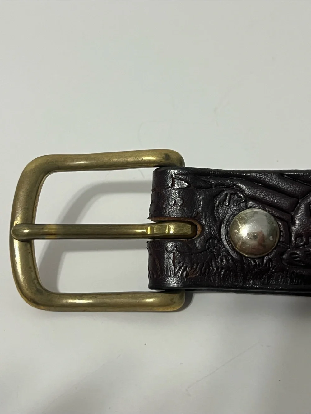 Vintage Leather Embossed Farm Cow Scene Western Rodeo Belt Brown Size 42